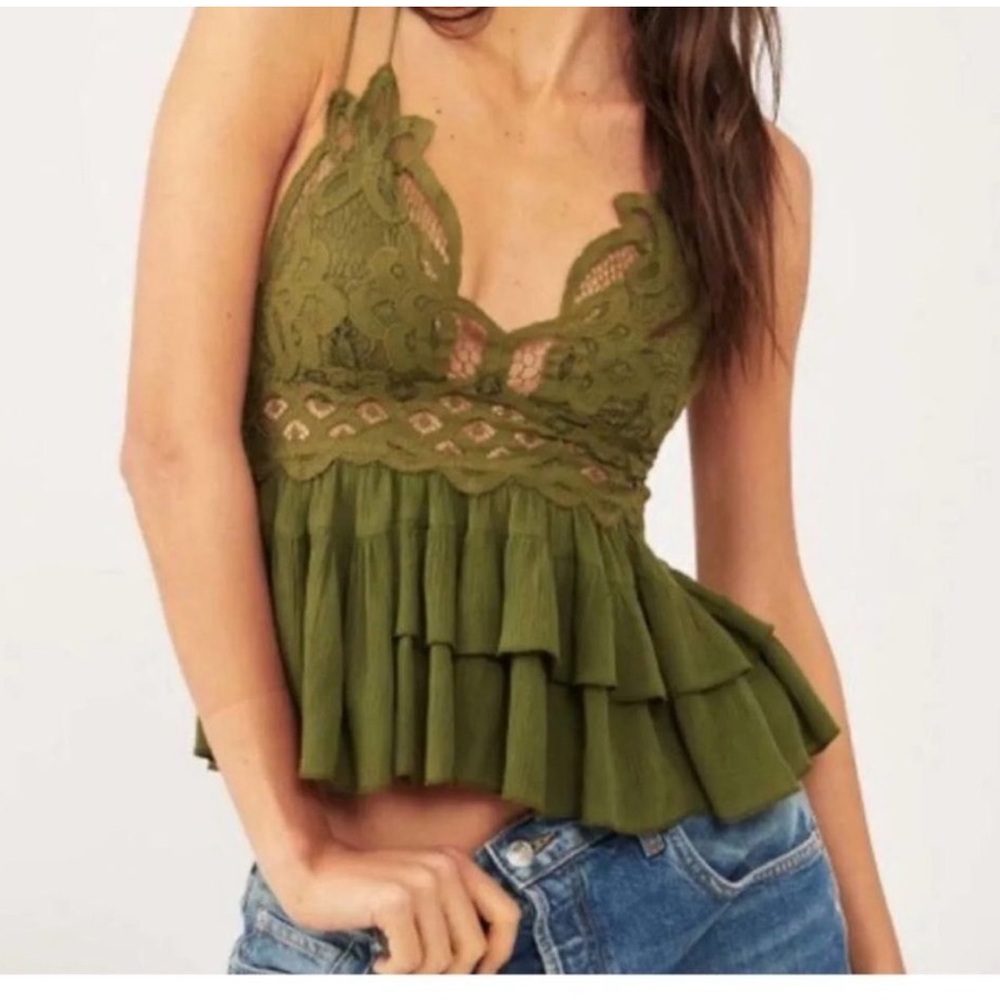 Free People Olive Green Lace Camisole